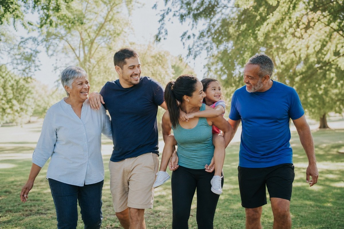 Family enjoying an active morning together outdoors
